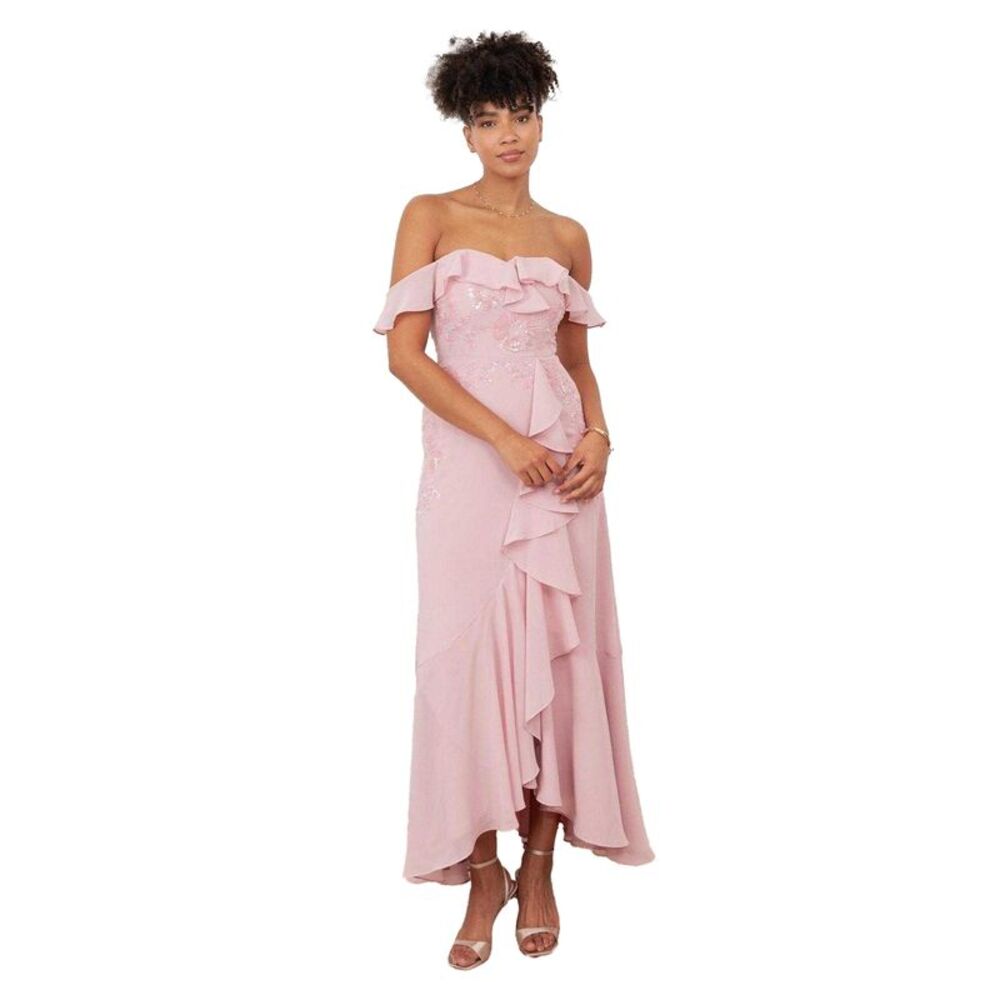 Maya Deluxe Womens/Ladies De Floral Embellished Midaxi Dress / Soft Pink